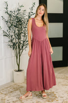 Head to Toe Whoa Gathered Wide Leg Jumpsuit in Mauve - Charming Charlie