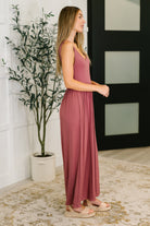 Head to Toe Whoa Gathered Wide Leg Jumpsuit in Mauve - Charming Charlie