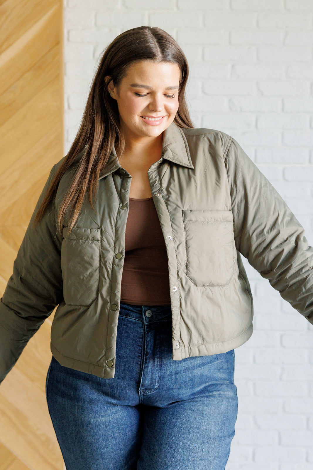 Hear Me Out Lightweight Puffer Jacket in Olive - Charming Charlie