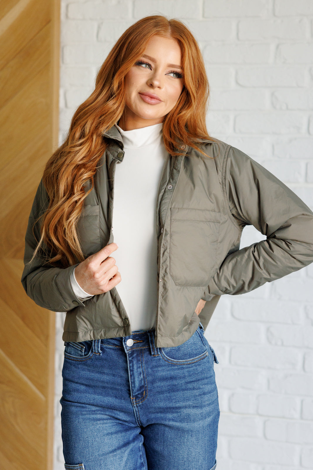 Hear Me Out Lightweight Puffer Jacket in Olive - Charming Charlie