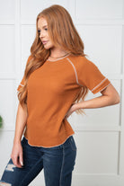 Heartbreaker Waffle Knit Tee in Chestnut - Charming Charlie