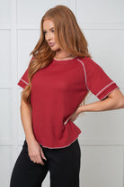 Heartbreaker Waffle Knit Tee in Cranberry - Charming Charlie