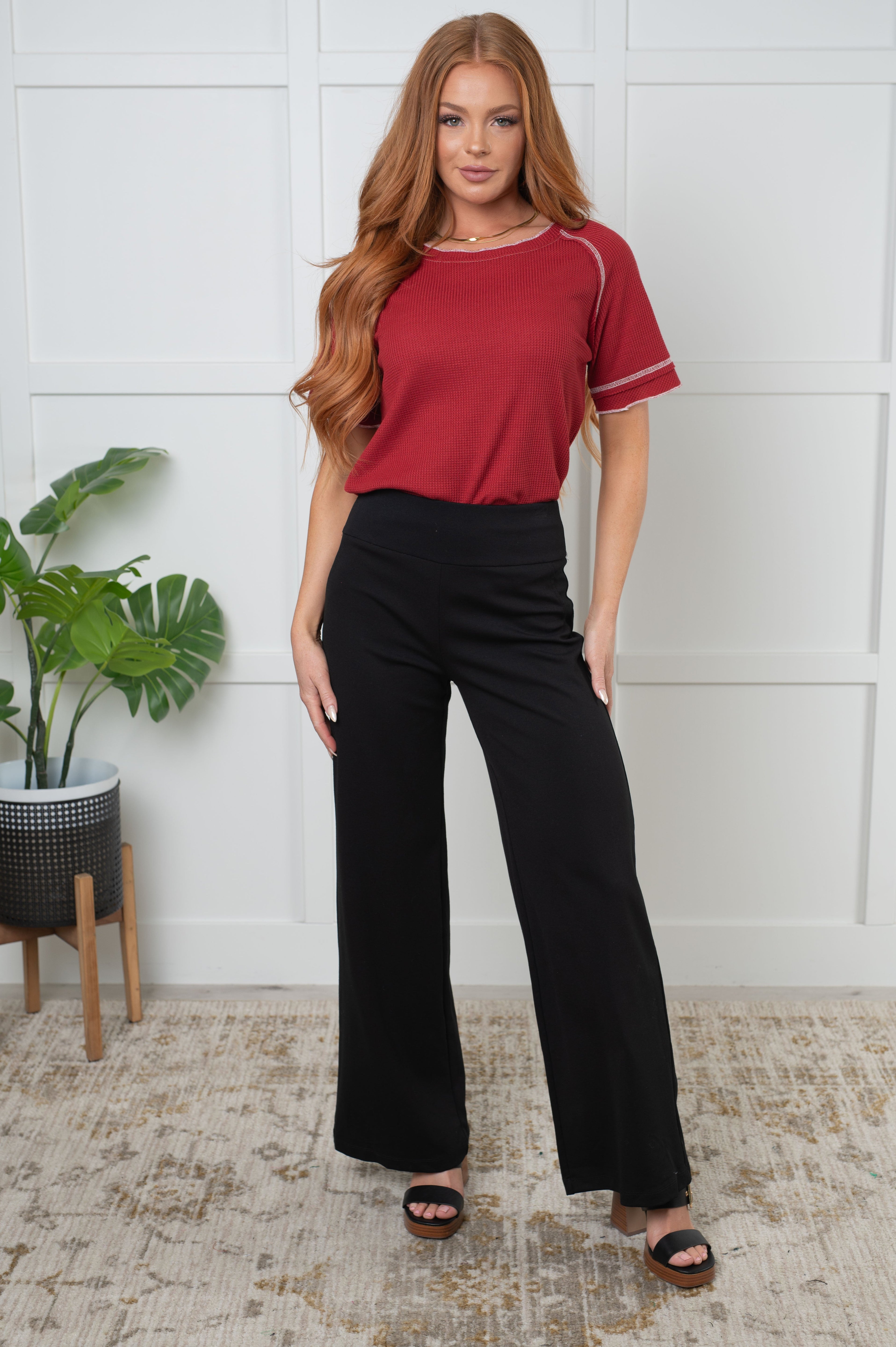 Heartbreaker Waffle Knit Tee in Cranberry - Charming Charlie