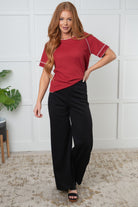 Heartbreaker Waffle Knit Tee in Cranberry - Charming Charlie