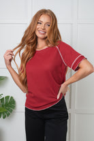 Heartbreaker Waffle Knit Tee in Cranberry - Charming Charlie