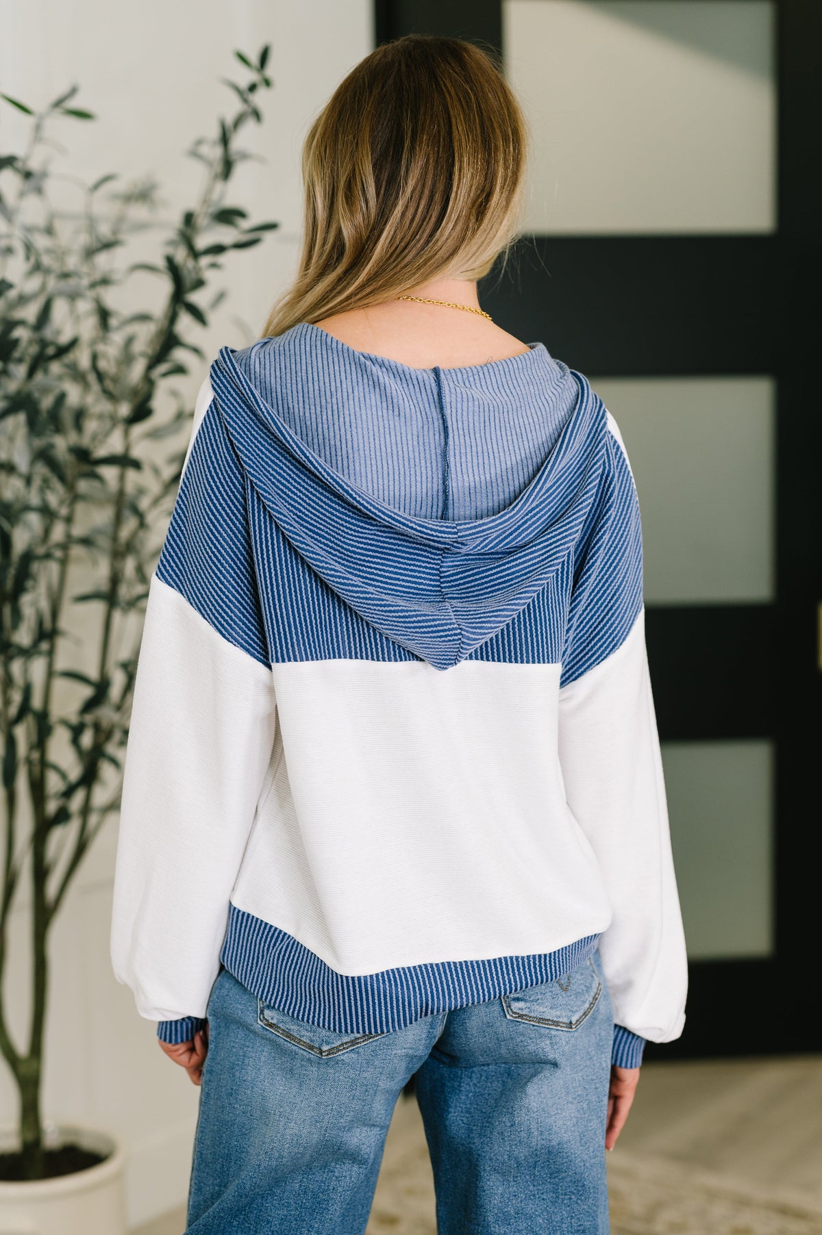 Here for Now Color Block Hoodie in Blue - Charming Charlie