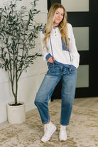 Here for Now Color Block Hoodie in Blue - Charming Charlie