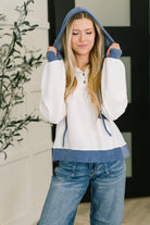 Here for Now Color Block Hoodie in Blue - Charming Charlie