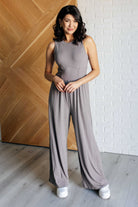 Hilary Wide Leg Jumpsuit in Grey - Charming Charlie