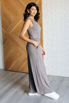 Hilary Wide Leg Jumpsuit in Grey - Charming Charlie
