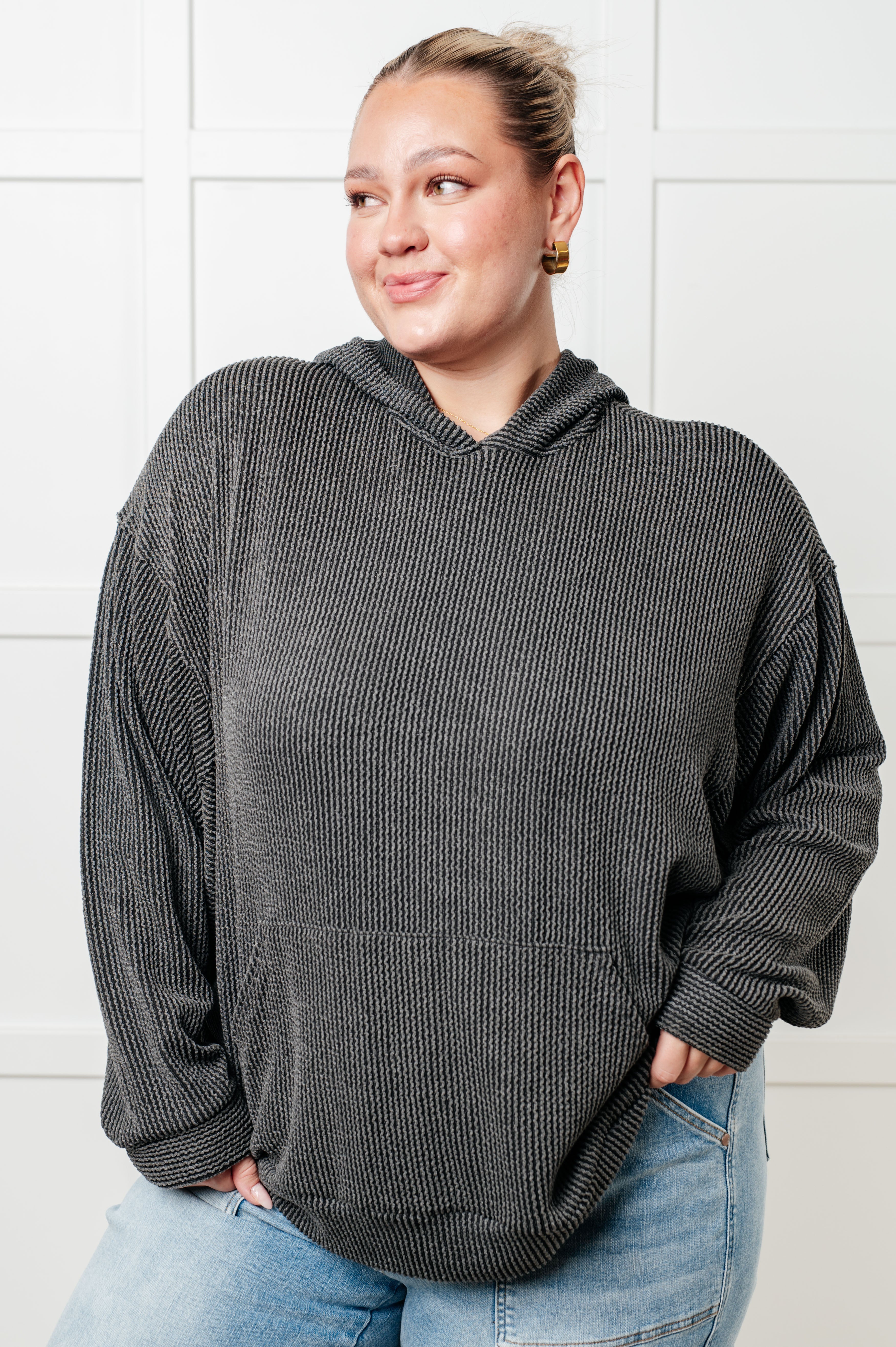 Hold That Thought Rib Knit Hoodie - Charming Charlie
