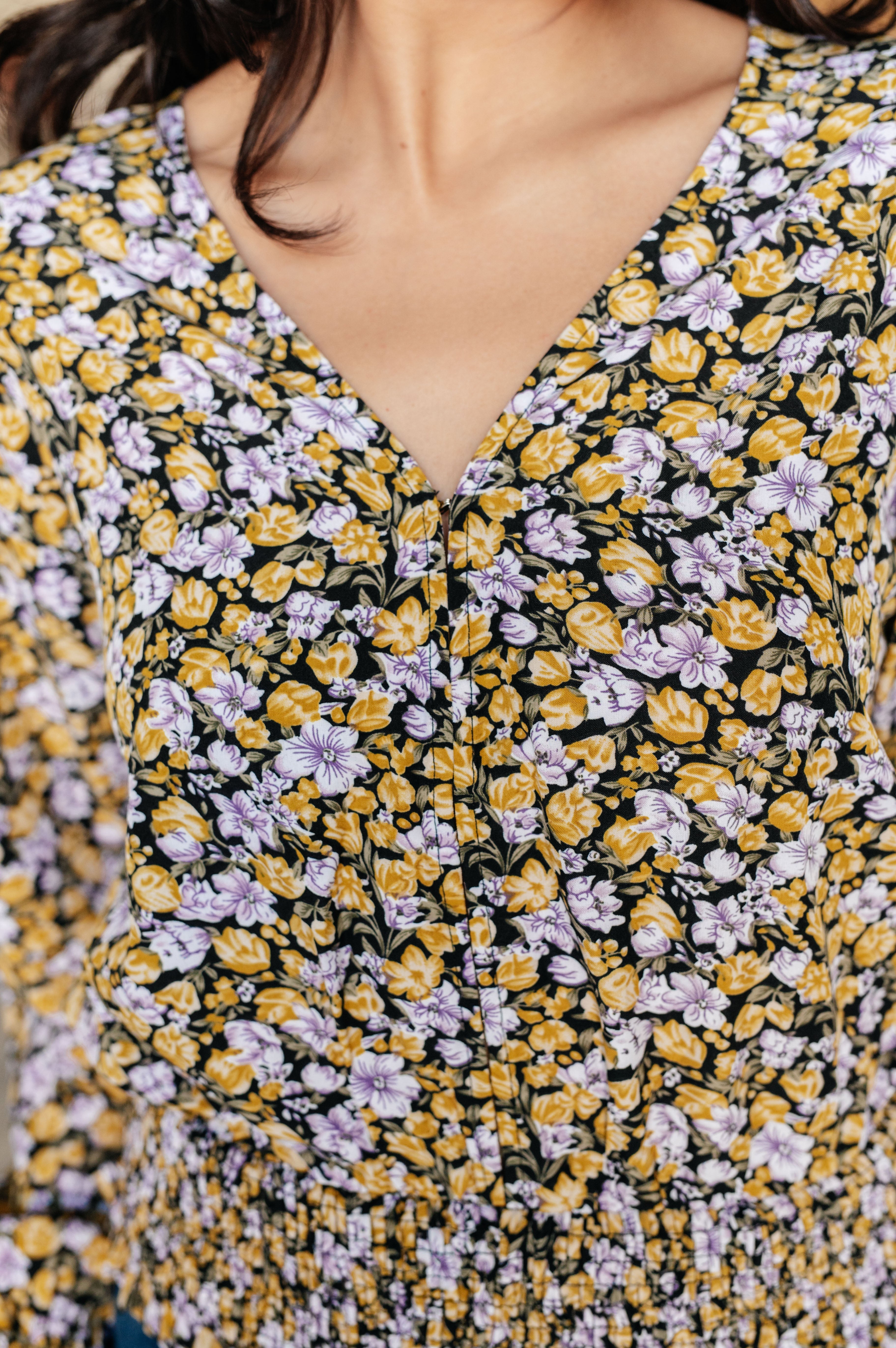 Honey Honey Floral Smocked Blouse in Black - Charming Charlie