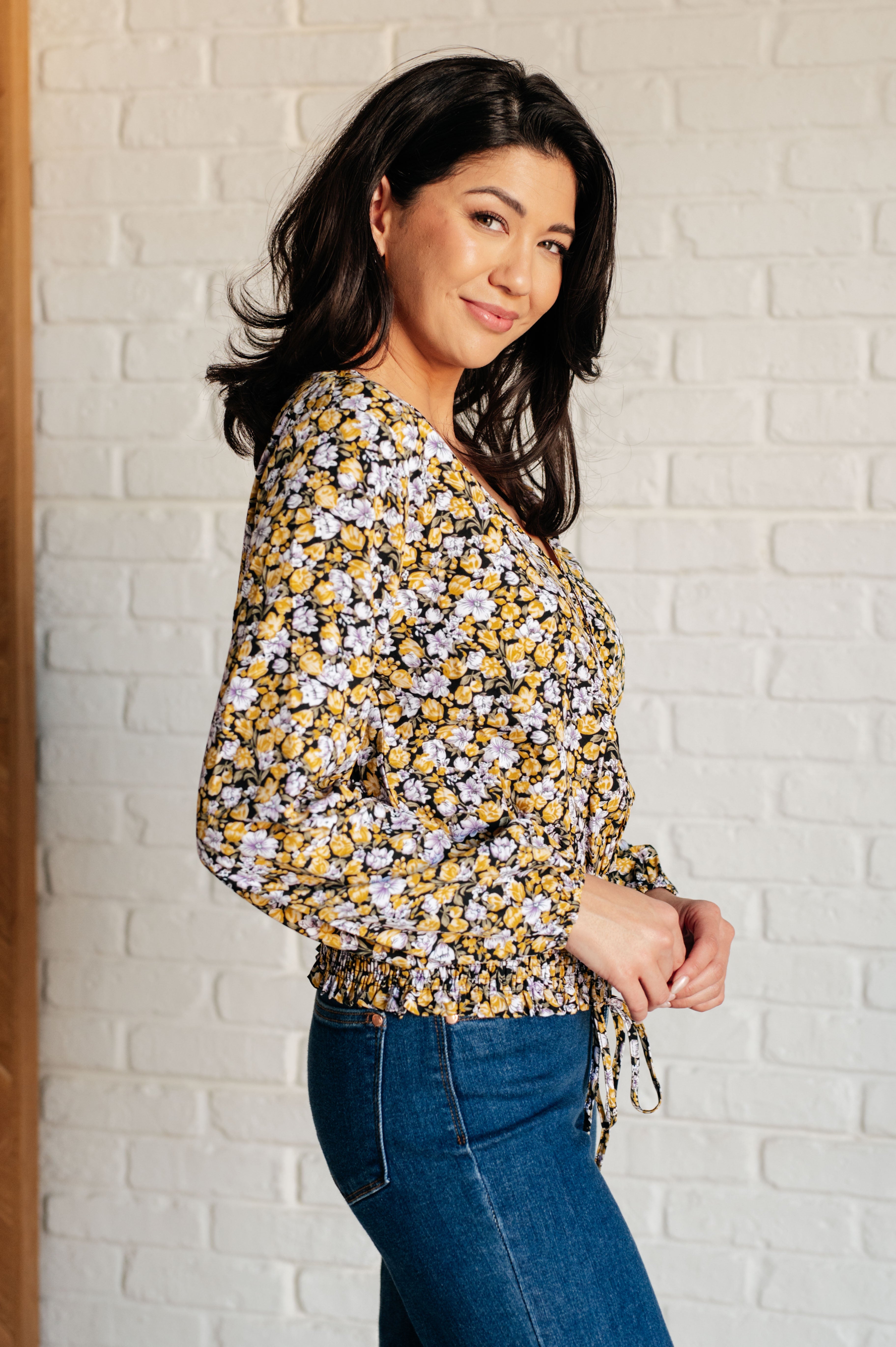 Honey Honey Floral Smocked Blouse in Black - Charming Charlie