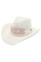 Hot Pink White lC.C. Bride's cowboy hat features a beautiful pearl and rhinestone trim, adding a touch of elegance to a classic design. Perfect for weddings, festivals, and everyday wear, this hat will elevate any outfit and provide added sun protection. A must-have accessory for any fashion-forward cowgirl