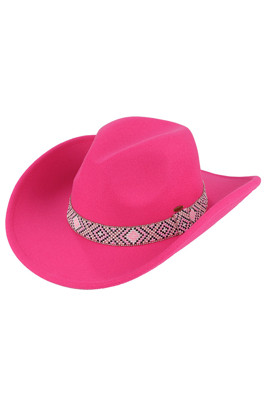 C.C Aztec Beads Trim Vegan Cowboy Hat - Charming Charlie