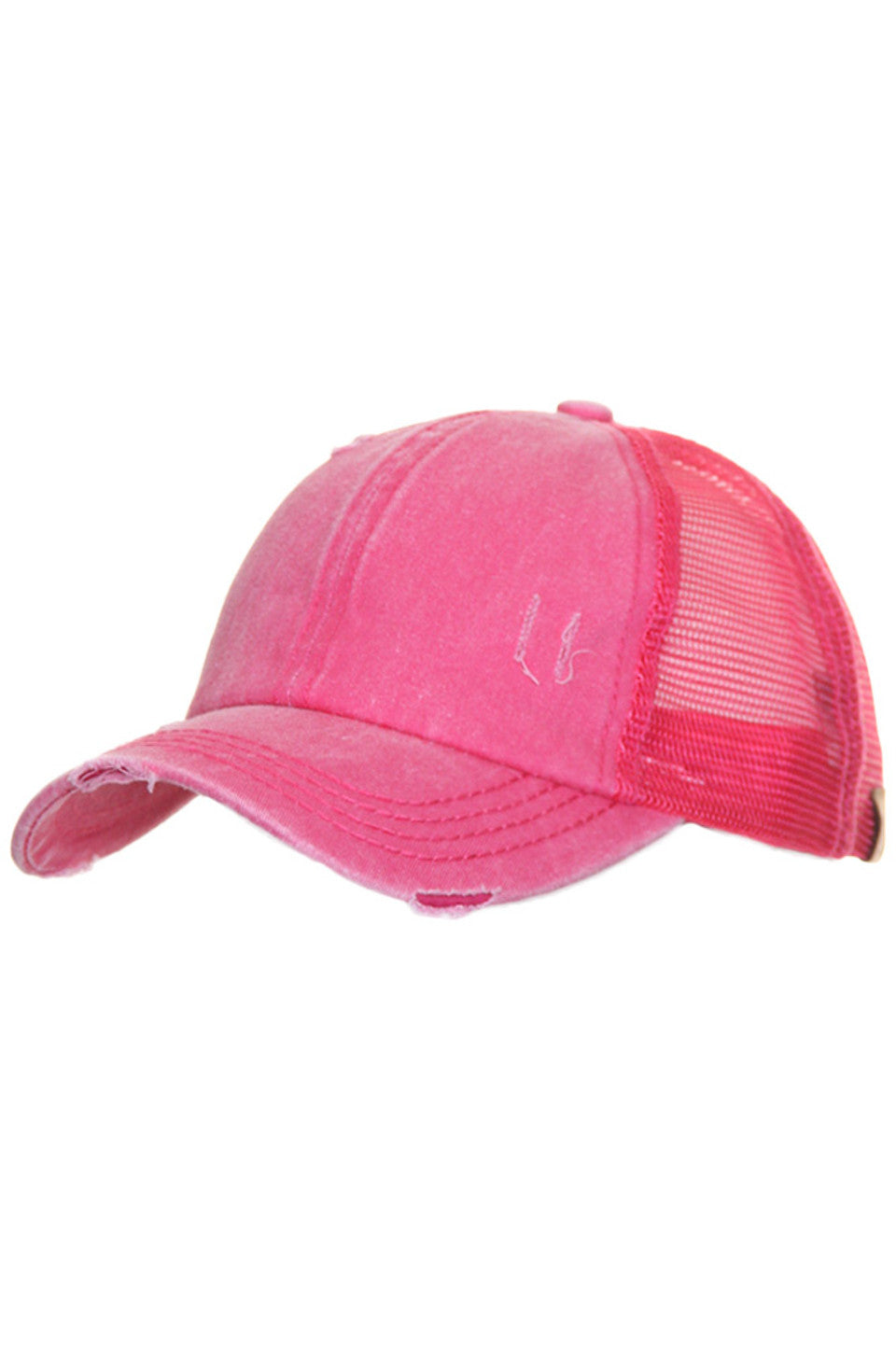 Hot Pink C.C BASEBALL PONYCAP is the perfect combination of fashion and function. Made with high-quality materials, it provides both style and protection from the sun. Its adjustable strap ensures a comfortable fit for all head sizes. Stay trendy and protected with the C.C BASEBALL PONYCAP.