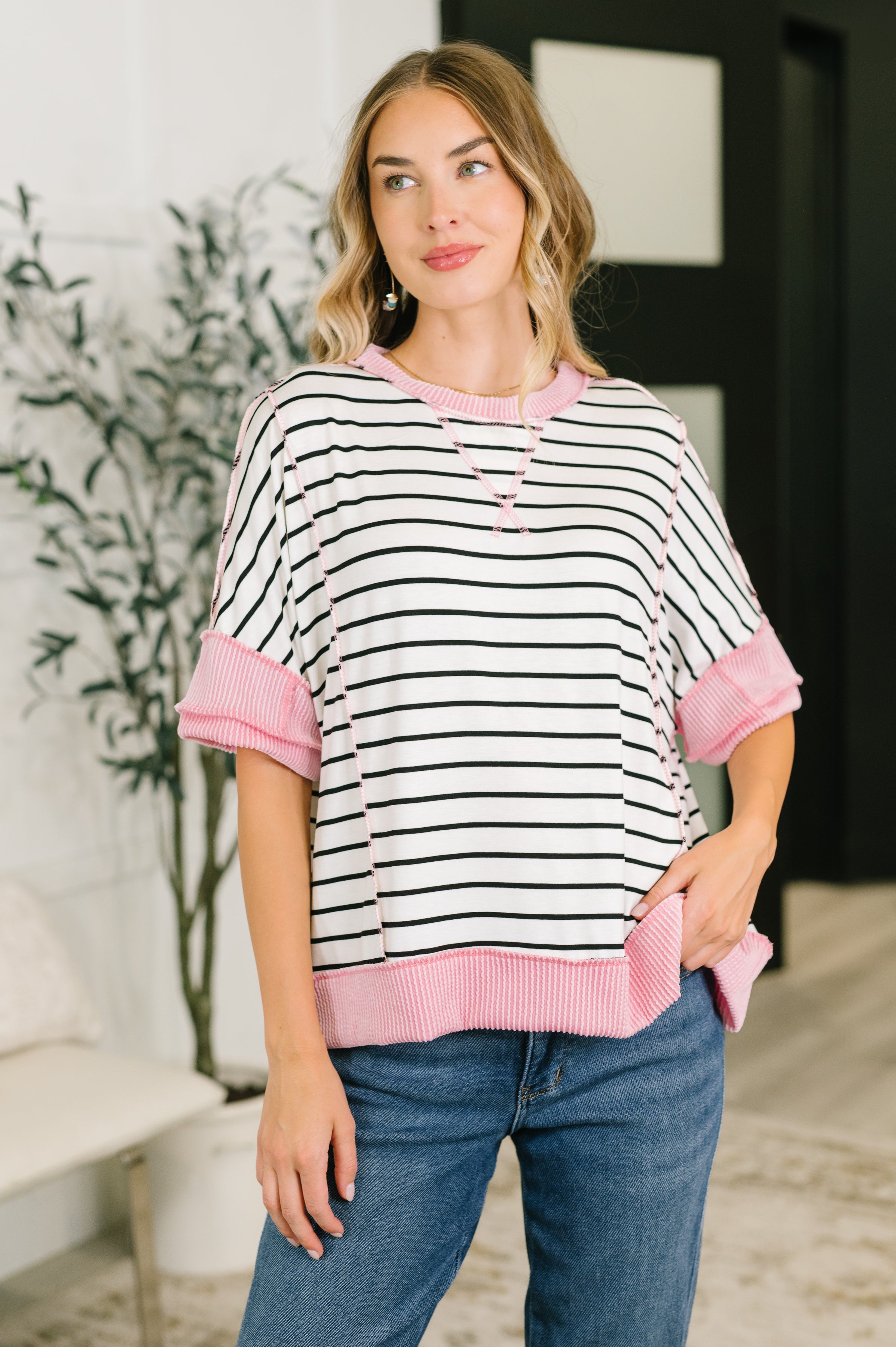 Human Nature Contrast Detailed Top - Charming Charlie