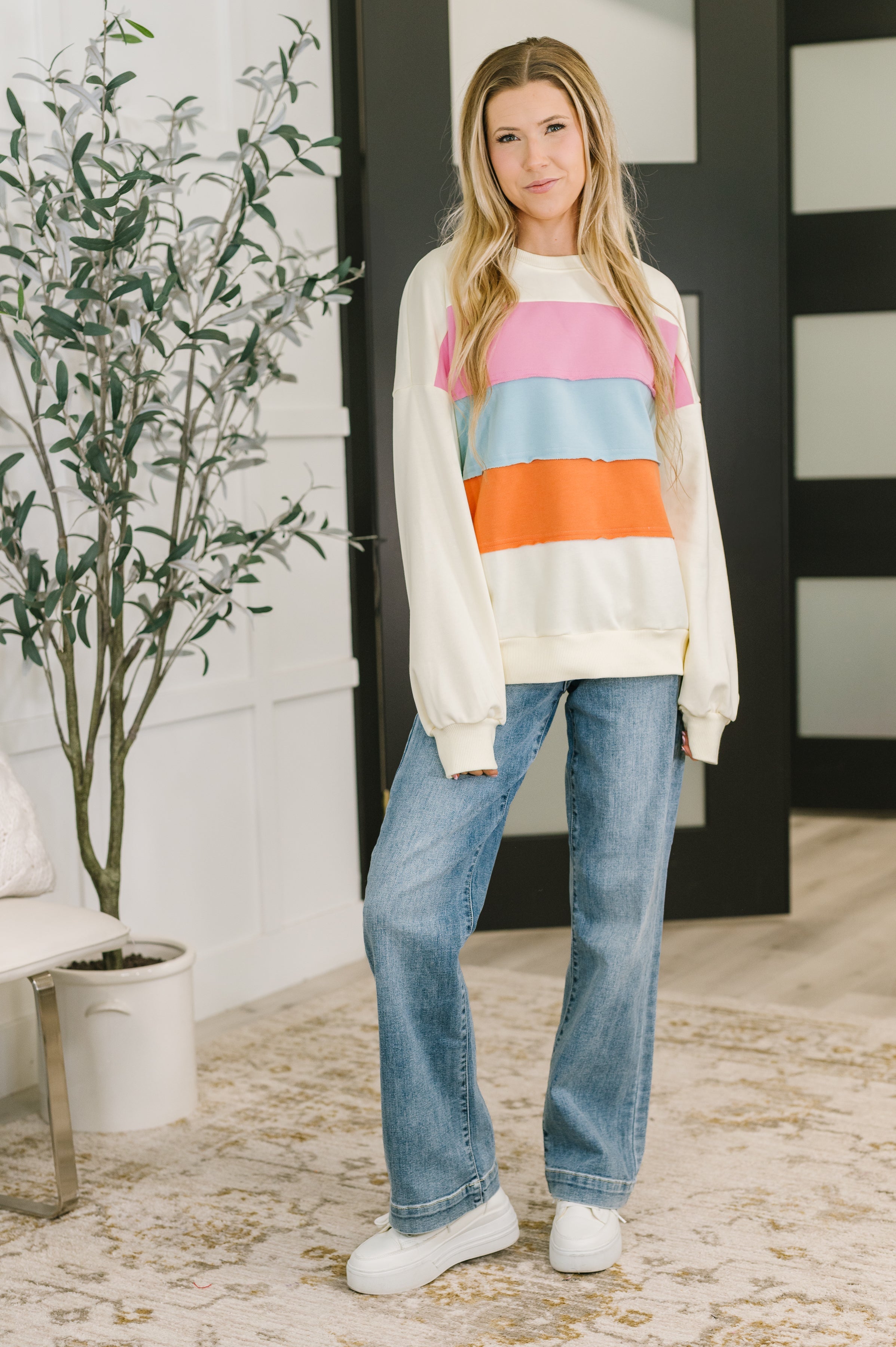 Humor Me Color Block Relaxed Pullover - Charming Charlie