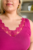 I Can Love You Better Lace Trim Tank in Berry - Charming Charlie