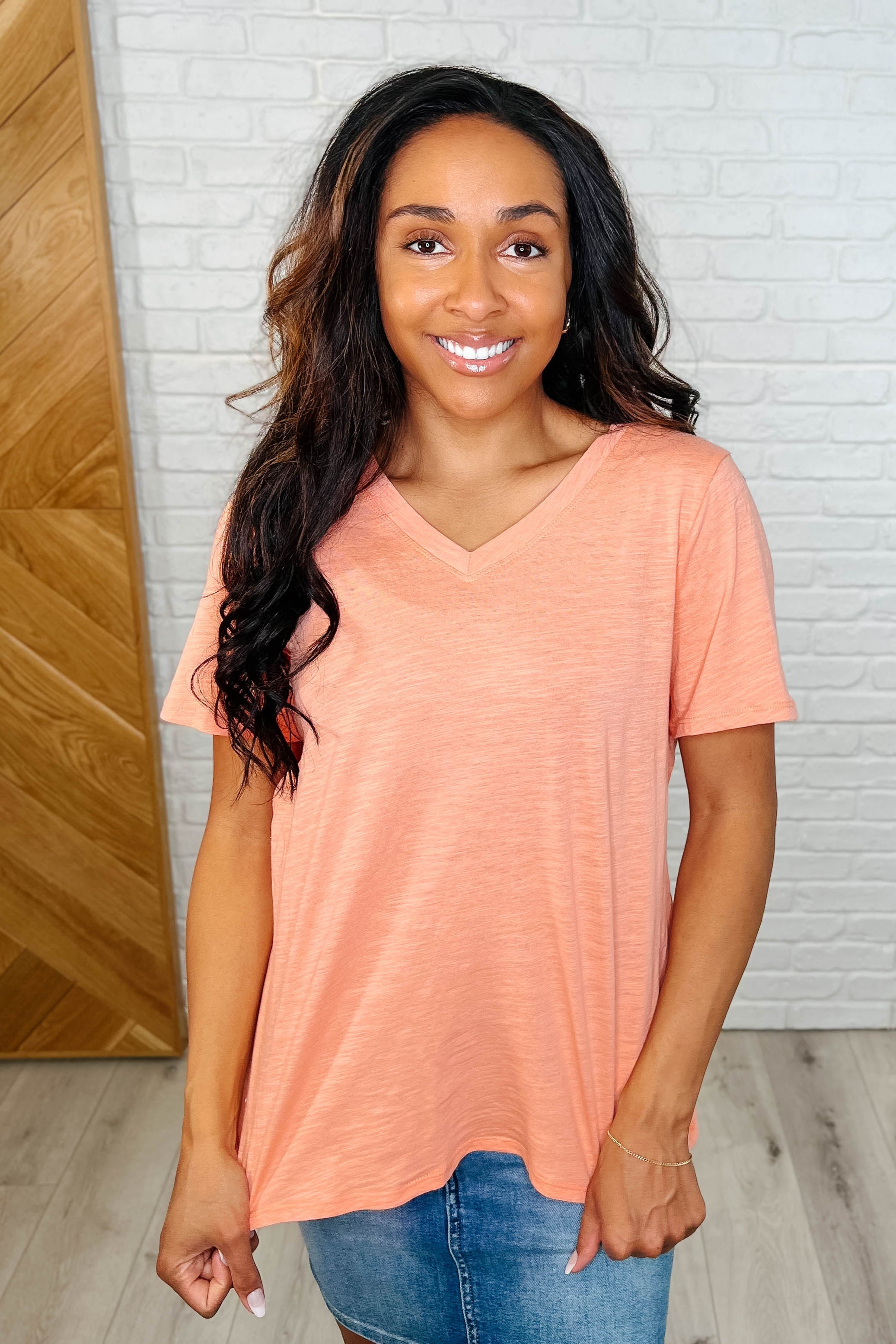 I Don't Have to Choose V-Neck Tee in Apricot Ice - Charming Charlie