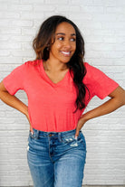 I Don't Have to Choose V-Neck Tee in Hot Coral - Charming Charlie