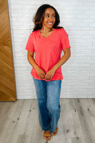 I Don't Have to Choose V-Neck Tee in Hot Coral - Charming Charlie