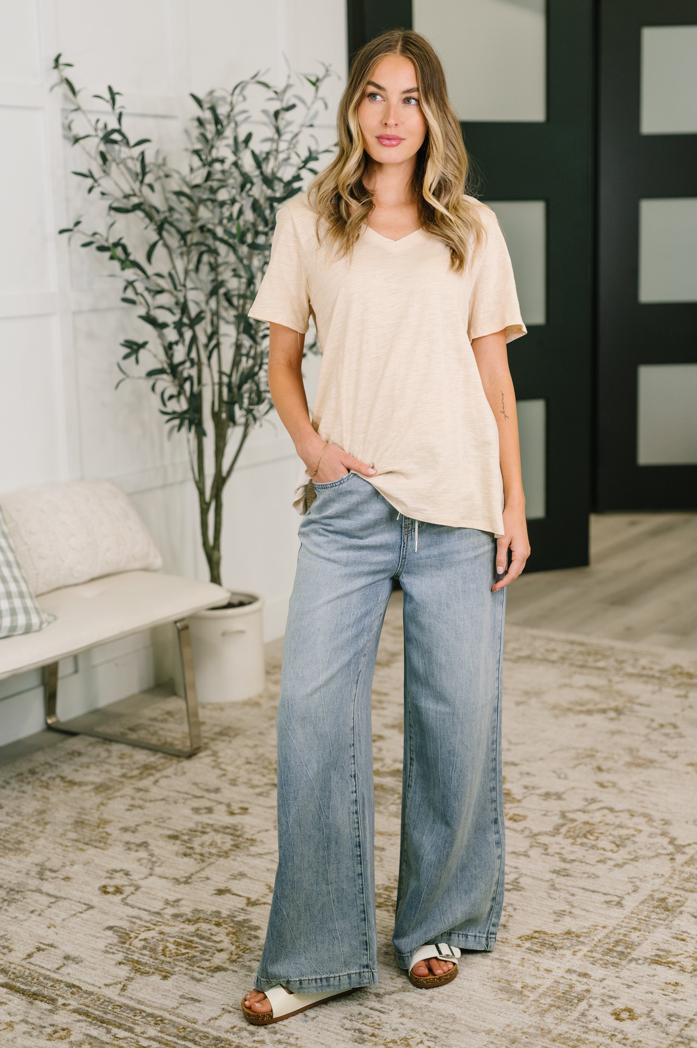 I Don't Have to Choose V-Neck Tee in Oatmeal - Charming Charlie