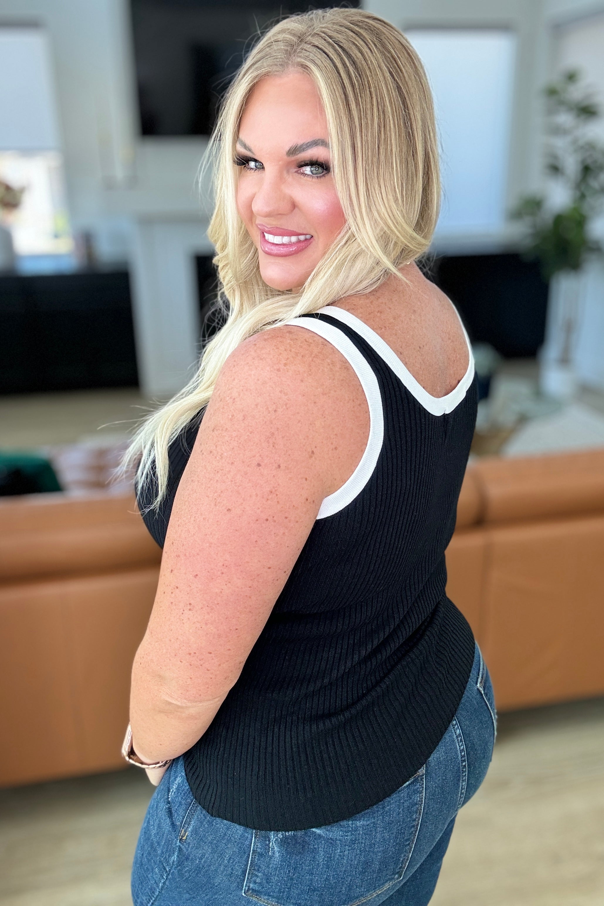 Handled It Contrast Trim Tank in Black - Charming Charlie