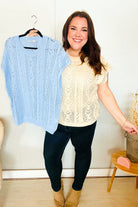 The Perfect Find Sky Blue Dolman Short Sleeve Crochet Sweater Top - Charming Charlie