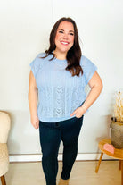 The Perfect Find Sky Blue Dolman Short Sleeve Crochet Sweater Top - Charming Charlie