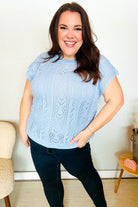 The Perfect Find Sky Blue Dolman Short Sleeve Crochet Sweater Top - Charming Charlie