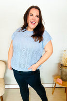 The Perfect Find Sky Blue Dolman Short Sleeve Crochet Sweater Top - Charming Charlie