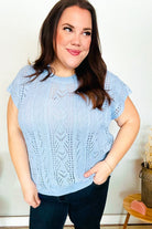 The Perfect Find Sky Blue Dolman Short Sleeve Crochet Sweater Top - Charming Charlie