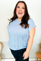 The Perfect Find Sky Blue Dolman Short Sleeve Crochet Sweater Top - Charming Charlie