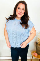 The Perfect Find Sky Blue Dolman Short Sleeve Crochet Sweater Top - Charming Charlie