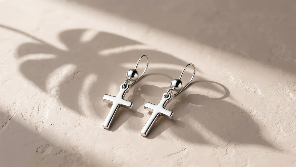 GL Creations- Sterling Silver Polished Cross Drop Earrings - Charming Charlie