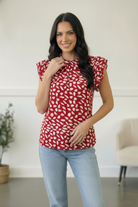 Ruby Breeze Abstract Ruffle Top - Charming Charlie