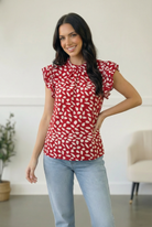 Ruby Breeze Abstract Ruffle Top - Charming Charlie