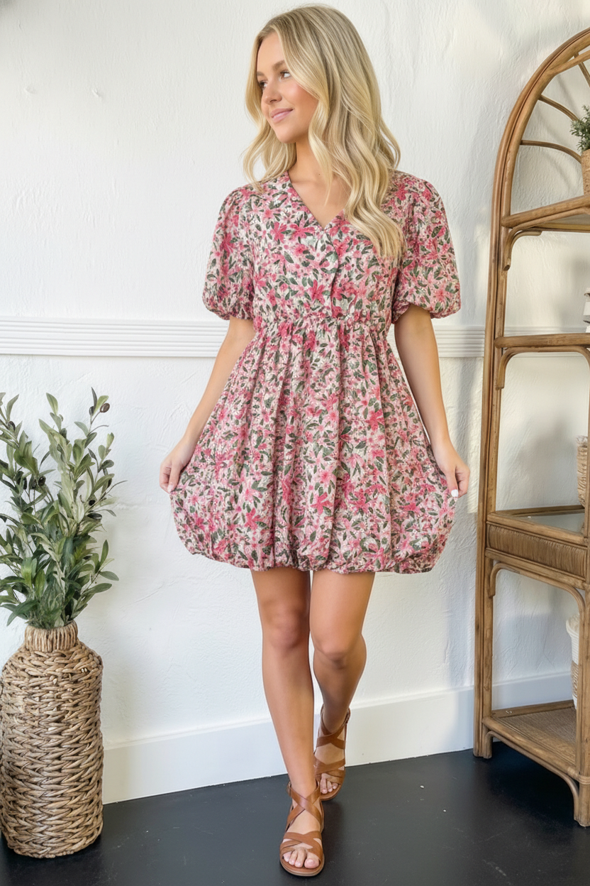Freshly Picked Pink Florals Cotton Bubble Dress - Charming Charlie