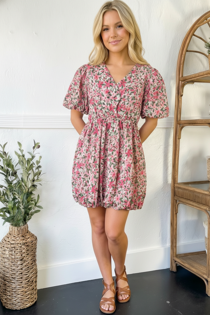Freshly Picked Pink Florals Cotton Bubble Dress - Charming Charlie