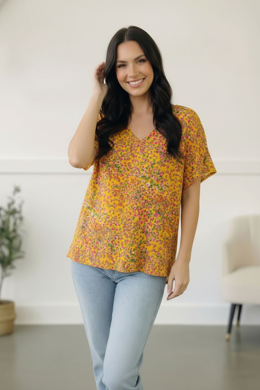 Sunlit Meadow Floral Top - Charming Charlie