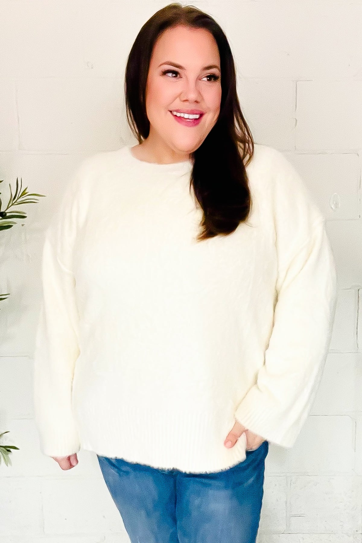 Classic Elegance Ivory Fuzzy Soft Knit Sweater - Charming Charlie