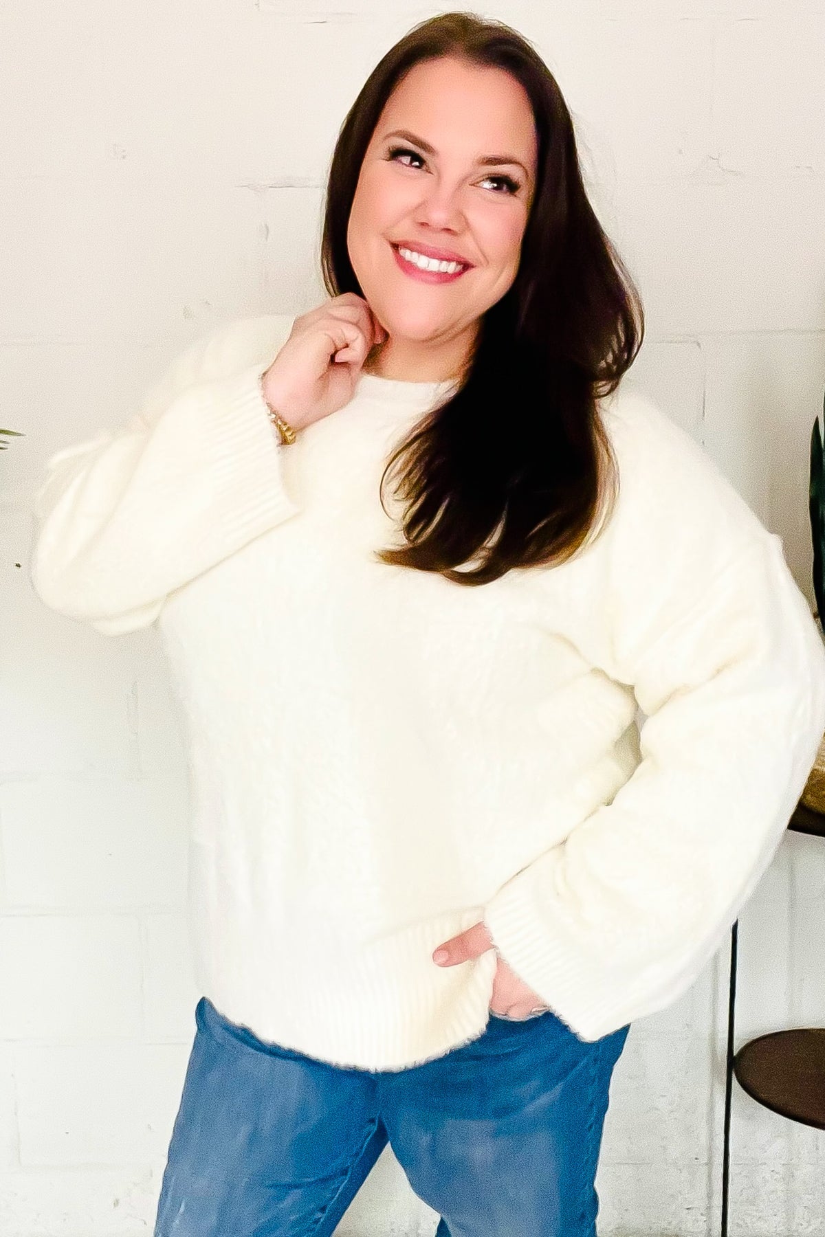 Classic Elegance Ivory Fuzzy Soft Knit Sweater - Charming Charlie