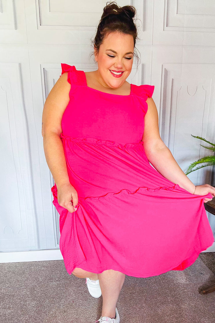 Lots To Love Kelly Green Smocked Flutter Sleeve Tiered Midi Dress