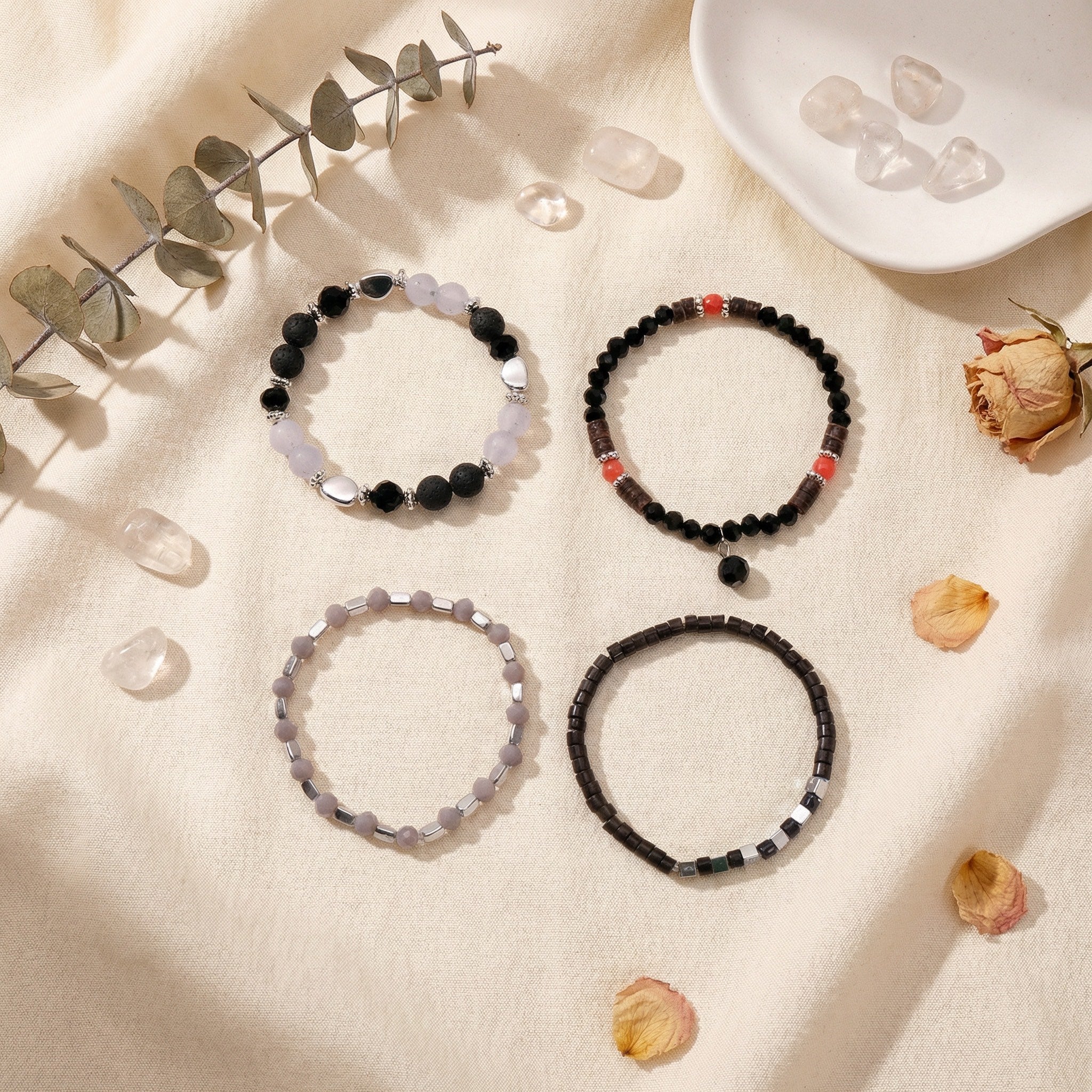 Stacked Bead and Tassel Stretch Bracelet - Set of 4 - Charming Charlie