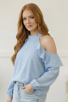 Skies of Serenity Ruffle Swiss Dot Blouse - Charming Charlie