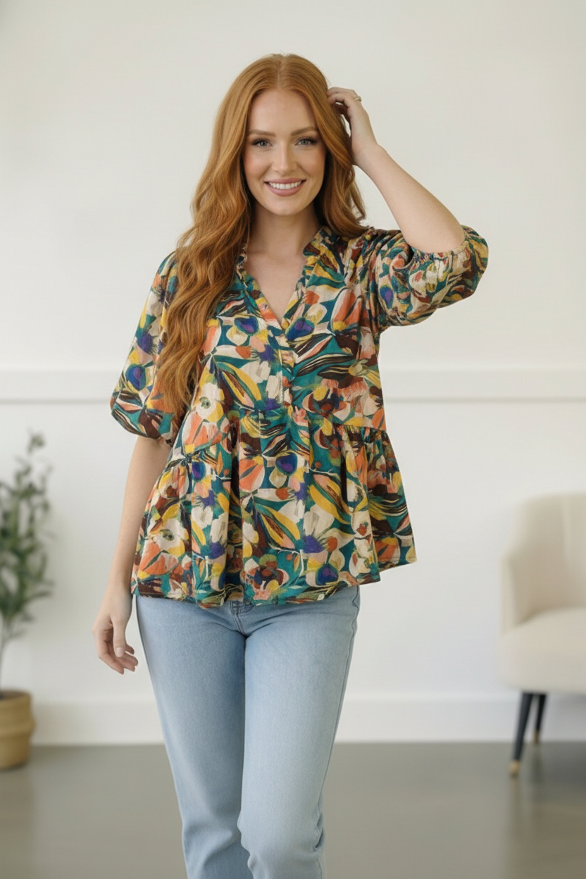 Painted Floral Jungle Blouse - Charming Charlie