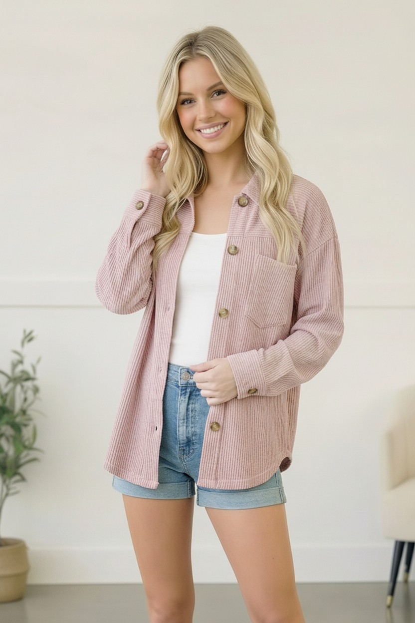 Coffee Run Corduroy Shacket - Charming Charlie