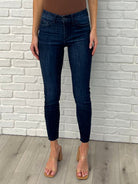 Fallon Mid Rise Adjustable Waist Raw Hem Skinny Jeans - Charming Charlie