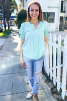Elegant You Lilac Notched Neck Smocked Short Sleeve Blouse - Charming Charlie